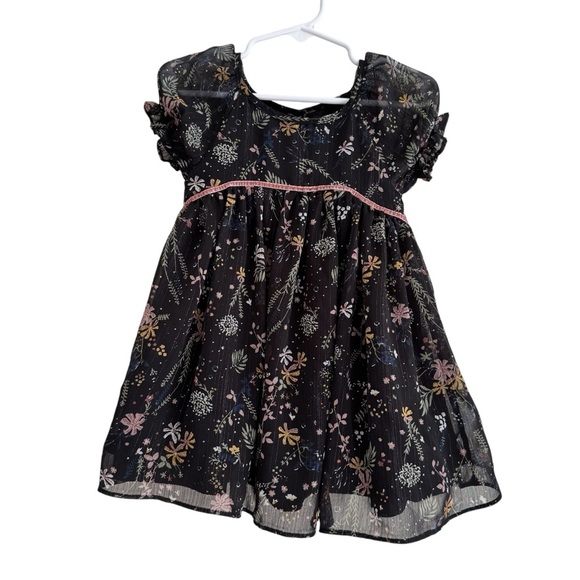 Pippa & Julie Black Floral Metallic Holiday Dress Short Sleeve Baby Girl 18M - Picture 1 of 4